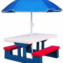 Merkloos Kinder Picknicktafel Met Parasol - Blauw -Aanbiedingen Kampeer Zen Winkel 1030x1200 1