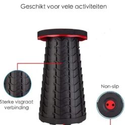 Kampeerkruk - Uitschuifbare Kruk - Rood/Zwart- Tot 120 Kg - Travel Stool - Opvouwbare Campingkruk - Inklapbaar Krukje - Telescopische Kruk - Camping - Outdoor -Aanbiedingen Kampeer Zen Winkel 1069x1200
