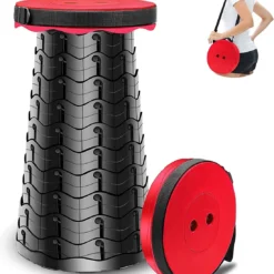 Kampeerkruk - Uitschuifbare Kruk - Rood/Zwart- Tot 120 Kg - Travel Stool - Opvouwbare Campingkruk - Inklapbaar Krukje - Telescopische Kruk - Camping - Outdoor