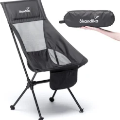 Skandika Campingstoel Compact – Campingstoelen - Campingstoel Tot 150 Kg Belastbaar - Kampeerstoel, Visstoel, Kleine Pakmaat, Opvouwbaar, Stabiel, Licht, Comfortabel Gepolsterd – Draagtas Meegeleverd - Vouwstoel – Zwart