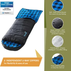 Skandika Dundee Flannel-L Slaapzak – Mummmieslaapzakken – Slaapzakken Volwassen - Maat M – Unisex - Katoen, Luxe Kwaliteit, Dubbele Slaapzak, 3 Seizoenen, Tot -20°C - 220 X 80 Cm - Outdoor Kampeerslaapzak – Ritssluiting Links - Zwart/blauw -Aanbiedingen Kampeer Zen Winkel 1168x1200 2
