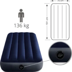 Intex Luchtbedset Intex Luchtbed - 1-Persoons - 76 X 191 X 25 Cm - Blauw + Intex Elektrische Pomp - 650 Liter/min + Hoeslaken Wit + Reparatieset -Aanbiedingen Kampeer Zen Winkel 1175x1200