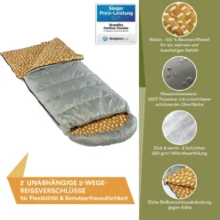 Skandika Dundee Flannel-R Slaapzak – Slaapzakken – Slaapzakken Volwassen - Maat M – Unisex - Katoen, Luxe Kwaliteit, Dubbele Slaapzak, 3 Seizoenen, Tot -20°C - 220 X 80 Cm - Outdoor Kampeerslaapzak – Ritssluiting Rechts - Grijs/geel -Aanbiedingen Kampeer Zen Winkel 1195x1200 5