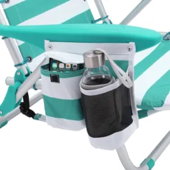 Strandstoel Met Afneembare Hoofdsteun, Draagbare Klapstoel, Campingstoel, Rugleuning Tot 180° Verstelbaar, Met Bekerhouder En Zijvak, Groene En Witte Strepen GCB62JW -Aanbiedingen Kampeer Zen Winkel 1199x1200 4