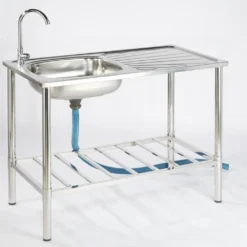 Camping/Outdoor Inox Tafel Met Gootsteen Lavabo En Kraan 100x77x50cm