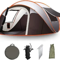 Fly Lab Luxe Pop Up Tent - Kampeer Tent - Grijs/Oranje - 4 Persoons -Aanbiedingen Kampeer Zen Winkel 1200x1059 2