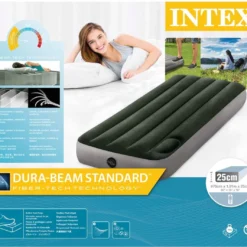 Intex Luchtbed - 1-Persoons - 76 X 191 X 25 Cm - Groen - Met Ingebouwde Voetpomp + Hoeslaken Wit + Reparatieset -Aanbiedingen Kampeer Zen Winkel 1200x1064