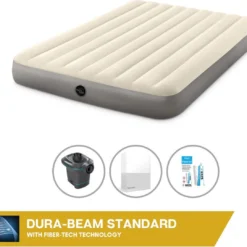 Intex Luchtbedset Intex Luchtbed - 2-Persoons - 152 X 203 X 25 Cm - Beige + Intex Elektrische Pomp - 650 Liter/min + Hoeslaken Wit + Reparatieset