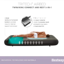 Bestway 3-in-1 Luchtbed - Connect - Zwart - 188x99cm - PVC/Polyester - Single, Double Single En Twin Opblaasbed - Tritech Materiaal - I-Beam Constructie -Aanbiedingen Kampeer Zen Winkel 1200x1090