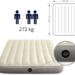 Intex Luchtbedset Intex Luchtbed - Twijfelaar - 137 X 191 X 25 Cm - Beige + Intex Elektrische Pomp - 650 Liter/min + Hoeslaken Zwart + Reparatieset -Aanbiedingen Kampeer Zen Winkel 1200x1102