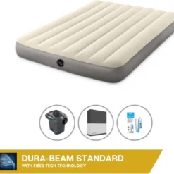 Intex Luchtbedset Intex Luchtbed - Twijfelaar - 137 X 191 X 25 Cm - Beige + Intex Elektrische Pomp - 650 Liter/min + Hoeslaken Zwart + Reparatieset