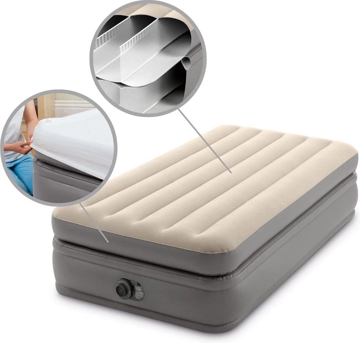 Intex Prime Comfort - Luchtbed - 1-Persoons - 99x191x51 Cm (BxLxH) - Grijs - Met Ingebouwde Motorpomp 9 Intex Prime Comfort - Luchtbed - 1-Persoons - 99x191x51 Cm (BxLxH) - Grijs - Met Ingebouwde Motorpomp - Afbeelding 7
