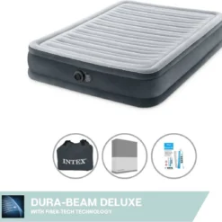 Intex Luchtbed - Twijfelaar - 137 X 191 X 33 Cm - Grijs - Met Ingebouwde Pomp, Hoeslaken Antraciet En Reparatieset
