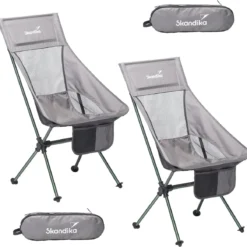 Skandika Campingstoel Compact SET – Campingstoelen – Campingstoel Tot 150 Kg Belastbaar - Kampeerstoel, Visstoel, Kleine Pakmaat, Opvouwbaar, Stabiel, Licht, Comfortabel Gepolsterd – Draagtas Meegeleverd – Vouwstoel – Kampeermeubelen – Grijs