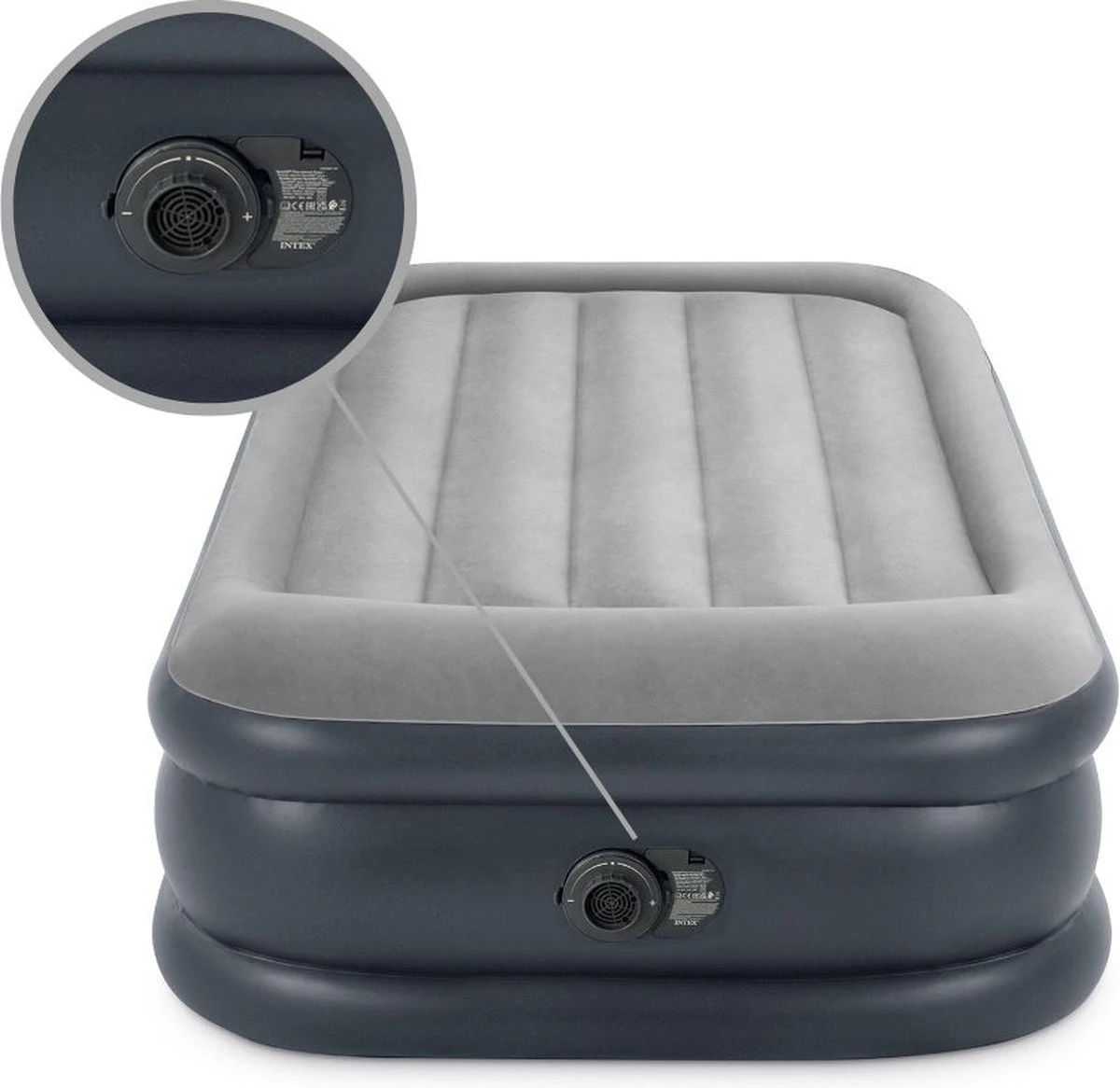 Intex Luchtbed - 1-Persoons - 99 X 191 X 42 Cm - Grijs - Met Pomp, Hoeslaken Antraciet En Reparatieset 5 Intex Luchtbed - 1-Persoons - 99 X 191 X 42 Cm - Grijs - Met Pomp, Hoeslaken Antraciet En Reparatieset - Afbeelding 3