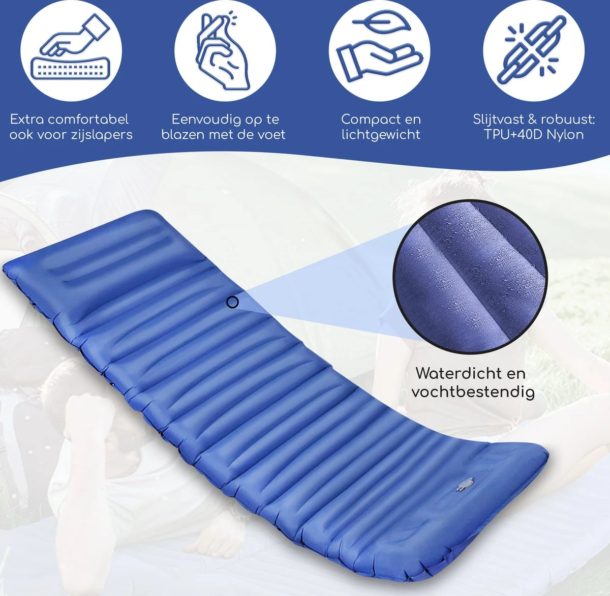 Hikr® Slaapmat 10cm+ Dikte - Comfortabel Luchtmatras - Zelfopblazend Met De Voet - TPU+40D Nylon - Slaapmatje Eenpersoons En Uit Te Breiden Tot Tweepersoons - Slaapmat Met Ingebouwde Pomp 4 Hikr® Slaapmat 10cm+ Dikte - Comfortabel Luchtmatras - Zelfopblazend Met De Voet - TPU+40D Nylon - Slaapmatje Eenpersoons En Uit Te Breiden Tot Tweepersoons - Slaapmat Met Ingebouwde Pomp - Afbeelding 2