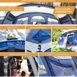 Skandika Nimbus Sleeper 12 Tent – Koepeltenten – 12 Persoons Familietent - Campingtent – Muggengaas – Sleeper Technology (3 Extra Donkere Slaapcabines) – 760 X 630 X 215 Cm (LxBxH) – 5000 Mm Waterkolom – Camping, Tuin – Kamperen – Blauw/wit 15 Skandika Nimbus Sleeper 12 Tent – Koepeltenten – 12 Persoons Familietent - Campingtent – Muggengaas – Sleeper Technology (3 Extra Donkere Slaapcabines) – 760 X 630 X 215 Cm (LxBxH) – 5000 Mm Waterkolom – Camping, Tuin – Kamperen – Blauw/wit -Aanbiedingen Kampeer Zen Winkel 1200x1182 7