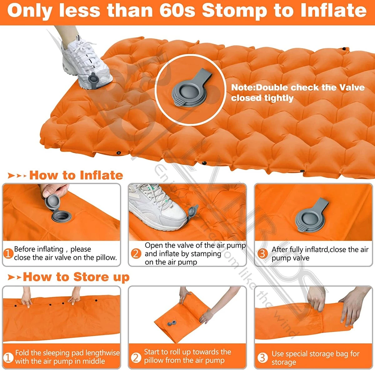 LVNRIDS Isomat, Zelfopblazend, Ultralicht, Luchtmatras, Camping, Zelfopblaasbaar, Opblaasbaar Matras, 3,9 Inch Dik, Met Voetperspomp En Kussen, Voor Camping, Reizen, Outdoor, Wandelen, Strand, Oranje 6 LVNRIDS Isomat, Zelfopblazend, Ultralicht, Luchtmatras, Camping, Zelfopblaasbaar, Opblaasbaar Matras, 3,9 Inch Dik, Met Voetperspomp En Kussen, Voor Camping, Reizen, Outdoor, Wandelen, Strand, Oranje - Afbeelding 4