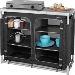 Campart Campingkeuken KI-0734 - Campingkast Groot - 4 Verstelbare Poten - Opvouwbaar En Lichtgewicht - Inclusief Opbergtas - Grijs