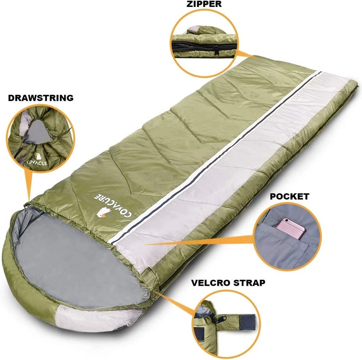 COVACURE 1.5/0.8kg Slaapzak, 3 Seizoenen Ultra Warm & Lichtgewicht Slaapzak Voor Volwassenen, Envelop Compacte Outdoor Slaapzakken Met Draagbare Compressie Tas Voor Camping, Rugzakken, Wandelen... 5 COVACURE 1.5/0.8kg Slaapzak, 3 Seizoenen Ultra Warm & Lichtgewicht Slaapzak Voor Volwassenen, Envelop Compacte Outdoor Slaapzakken Met Draagbare Compressie Tas Voor Camping, Rugzakken, Wandelen... - Afbeelding 3