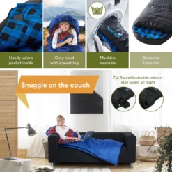 Skandika Dundee Flannel-L Slaapzak – Mummmieslaapzakken – Slaapzakken Volwassen - Maat M – Unisex - Katoen, Luxe Kwaliteit, Dubbele Slaapzak, 3 Seizoenen, Tot -20°C - 220 X 80 Cm - Outdoor Kampeerslaapzak – Ritssluiting Links - Zwart/blauw -Aanbiedingen Kampeer Zen Winkel 1200x1200 132