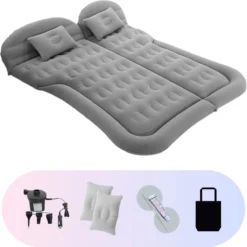 Opblaasbaar Auto Matras - Auto Luchtbed Grijs - Achterbank En Achterbak - Tweepersoons 3-in-1 Universeel Automatras - Inclusief Elektrische Pomp En Accessoires - Kampeer Luchtbed Voor Reizen