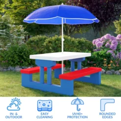 Merkloos Kinder Picknicktafel Met Parasol - Blauw -Aanbiedingen Kampeer Zen Winkel 1200x1200 501