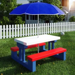 Merkloos Kinder Picknicktafel Met Parasol - Blauw -Aanbiedingen Kampeer Zen Winkel 1200x1200 502