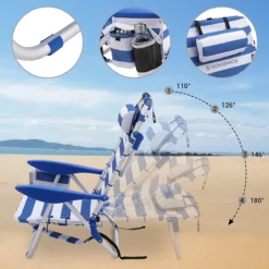Naqsh Store Strandstoel Met Hoofdkussen, Aluminium, Draagbare Vouwstoel, Campingstoel, Opvouwbaar En Verstelbaar, Zoals Een Rugzak Draagbaar, Buitenstoel, Blauw En Wit Gestreept GCB62BU -Aanbiedingen Kampeer Zen Winkel 1200x1200 545