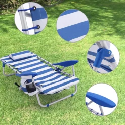 Naqsh Store Strandstoel Met Hoofdkussen, Aluminium, Draagbare Vouwstoel, Campingstoel, Opvouwbaar En Verstelbaar, Zoals Een Rugzak Draagbaar, Buitenstoel, Blauw En Wit Gestreept GCB62BU -Aanbiedingen Kampeer Zen Winkel 1200x1200 546