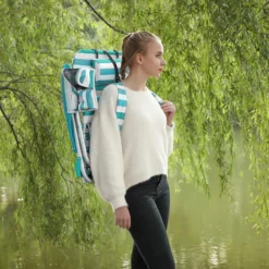 Strandstoel Met Afneembare Hoofdsteun, Draagbare Klapstoel, Campingstoel, Rugleuning Tot 180° Verstelbaar, Met Bekerhouder En Zijvak, Groene En Witte Strepen GCB62JW -Aanbiedingen Kampeer Zen Winkel 1200x1200 548