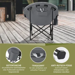 Skandika Moonchair Sirkka – Campingstoelen – Klapstoel – Vouwstoel – Kampeerstoel - Grote, Comfortabele, Campingstoel Opvouwbaar, Gepolsterd, Koelvak, Drinkhouder, Draaggreep En Draagtas, Antislipvoetjes - Max. 150 Kg – Zwart/grijs -Aanbiedingen Kampeer Zen Winkel 1200x1200 552