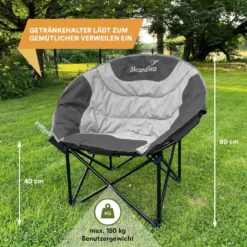 Skandika Moonchair Sirkka – Campingstoelen – Klapstoel – Vouwstoel – Kampeerstoel - Grote, Comfortabele, Campingstoel Opvouwbaar, Gepolsterd, Koelvak, Drinkhouder, Draaggreep En Draagtas, Antislipvoetjes - Max. 150 Kg – Zwart/grijs -Aanbiedingen Kampeer Zen Winkel 1200x1200 556