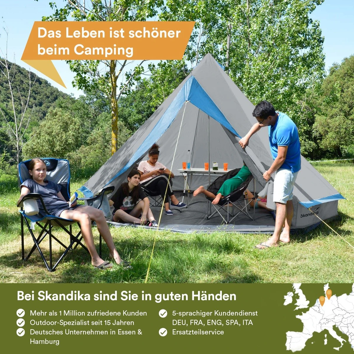 Skandika Tipii II Tent – Tipi-tenten – Teepee – 8 Persoons Campingtent – Muggengaas – 250 Cm Stahoogte – Uitneembare Tentvloer – 3000 Mm Waterkolom – Indische Tent, Partytent, Festivaltent – Outdoor, Camping, Tuin – Kamperen – Grijs/turquoise 5 Skandika Tipii II Tent – Tipi-tenten – Teepee – 8 Persoons Campingtent – Muggengaas – 250 Cm Stahoogte – Uitneembare Tentvloer – 3000 Mm Waterkolom – Indische Tent, Partytent, Festivaltent – Outdoor, Camping, Tuin – Kamperen – Grijs/turquoise - Afbeelding 3