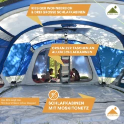 Skandika Nimbus Sleeper 12 Tent – Koepeltenten – 12 Persoons Familietent - Campingtent – Muggengaas – Sleeper Technology (3 Extra Donkere Slaapcabines) – 760 X 630 X 215 Cm (LxBxH) – 5000 Mm Waterkolom – Camping, Tuin – Kamperen – Blauw/wit 19 Skandika Nimbus Sleeper 12 Tent – Koepeltenten – 12 Persoons Familietent - Campingtent – Muggengaas – Sleeper Technology (3 Extra Donkere Slaapcabines) – 760 X 630 X 215 Cm (LxBxH) – 5000 Mm Waterkolom – Camping, Tuin – Kamperen – Blauw/wit -Aanbiedingen Kampeer Zen Winkel 1200x1200 712
