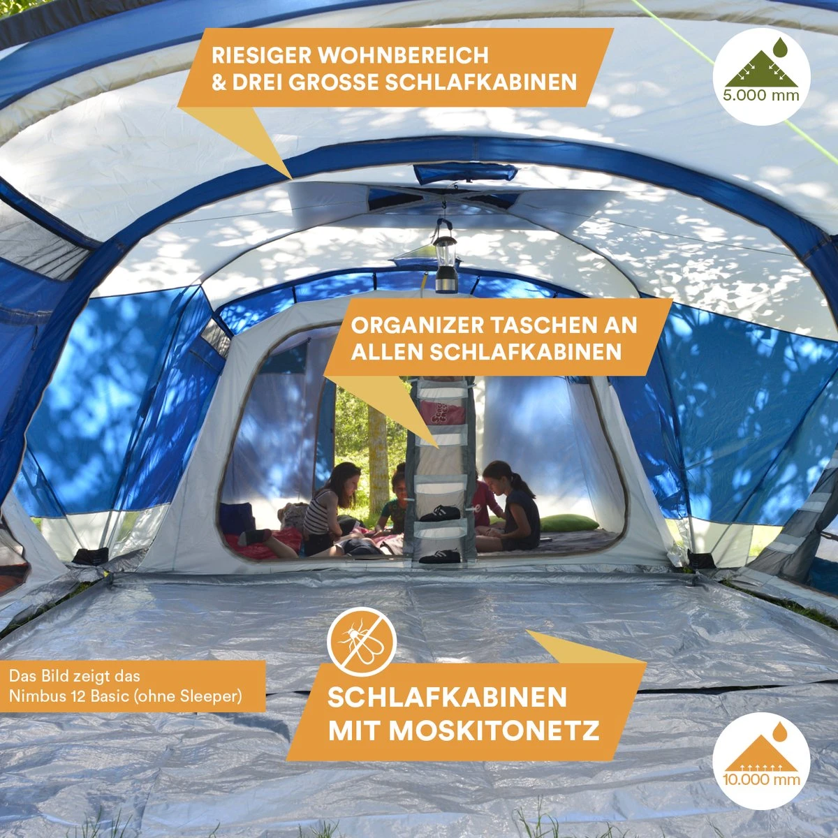 Skandika Nimbus Sleeper 12 Tent – Koepeltenten – 12 Persoons Familietent - Campingtent – Muggengaas – Sleeper Technology (3 Extra Donkere Slaapcabines) – 760 X 630 X 215 Cm (LxBxH) – 5000 Mm Waterkolom – Camping, Tuin – Kamperen – Blauw/wit 10 Skandika Nimbus Sleeper 12 Tent – Koepeltenten – 12 Persoons Familietent - Campingtent – Muggengaas – Sleeper Technology (3 Extra Donkere Slaapcabines) – 760 X 630 X 215 Cm (LxBxH) – 5000 Mm Waterkolom – Camping, Tuin – Kamperen – Blauw/wit - Afbeelding 8