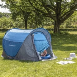Dunlop Pop Up Tent 220 X 120 X 90 Cm - Grijs/ Blauw - 1 Persoons -Aanbiedingen Kampeer Zen Winkel 1200x1200 720