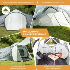 Skandika Bern 4 Koepeltent - Koepeltent - Tenten - 4 Persoons Kampeertent Met Panoramisch Dakraam, 2 Slaapcabines, Grondzeil, 210 Cm Stahoogte, Waterdicht, 4000 Mm Waterkolom - Grote Outdoor Familie Tent, Kampeertent - Grijs -Aanbiedingen Kampeer Zen Winkel 1200x1200 749
