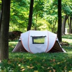 Fly Lab Luxe Pop Up Tent - Kampeer Tent - Grijs/Oranje - 4 Persoons -Aanbiedingen Kampeer Zen Winkel 1200x1200 777