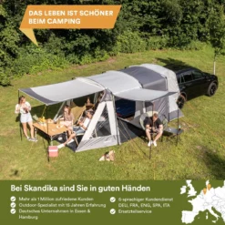 Skandika Pitea XL UP Tent – Koepeltenten - Autotent – 4 Persoons Campingtent Voor SUV, Caddy, Auto, CUV – Vrijstaand – Met/zonder Slaapcabine – Max. Stahoogte 200 Cm – Waterdicht Met 3000mm Waterkolom - 515 X 300 X 200 Cm (LxBxH) – Kamperen - Grijs -Aanbiedingen Kampeer Zen Winkel 1200x1200 829