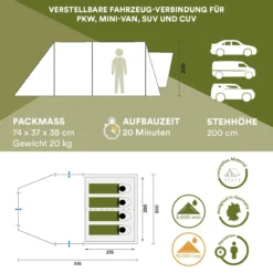 Skandika Pitea XL UP Tent – Koepeltenten - Autotent – 4 Persoons Campingtent Voor SUV, Caddy, Auto, CUV – Vrijstaand – Met/zonder Slaapcabine – Max. Stahoogte 200 Cm – Waterdicht Met 3000mm Waterkolom - 515 X 300 X 200 Cm (LxBxH) – Kamperen - Grijs -Aanbiedingen Kampeer Zen Winkel 1200x1200 830