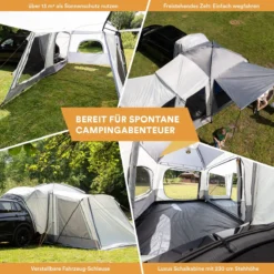 Skandika Pitea XL CROSS Tent – Koepeltenten - Autotent – Campingtent Voor SUV, Caddy, Auto, CUV - Voor Max. 4 Personen – Vrijstaand – Met/zonder Slaapcabine – Max. Stahoogte 230 Cm – 3000mm Waterkolom - 475 X 290 X 230 Cm (LxBxH) – Kamperen - Grijs -Aanbiedingen Kampeer Zen Winkel 1200x1200 835