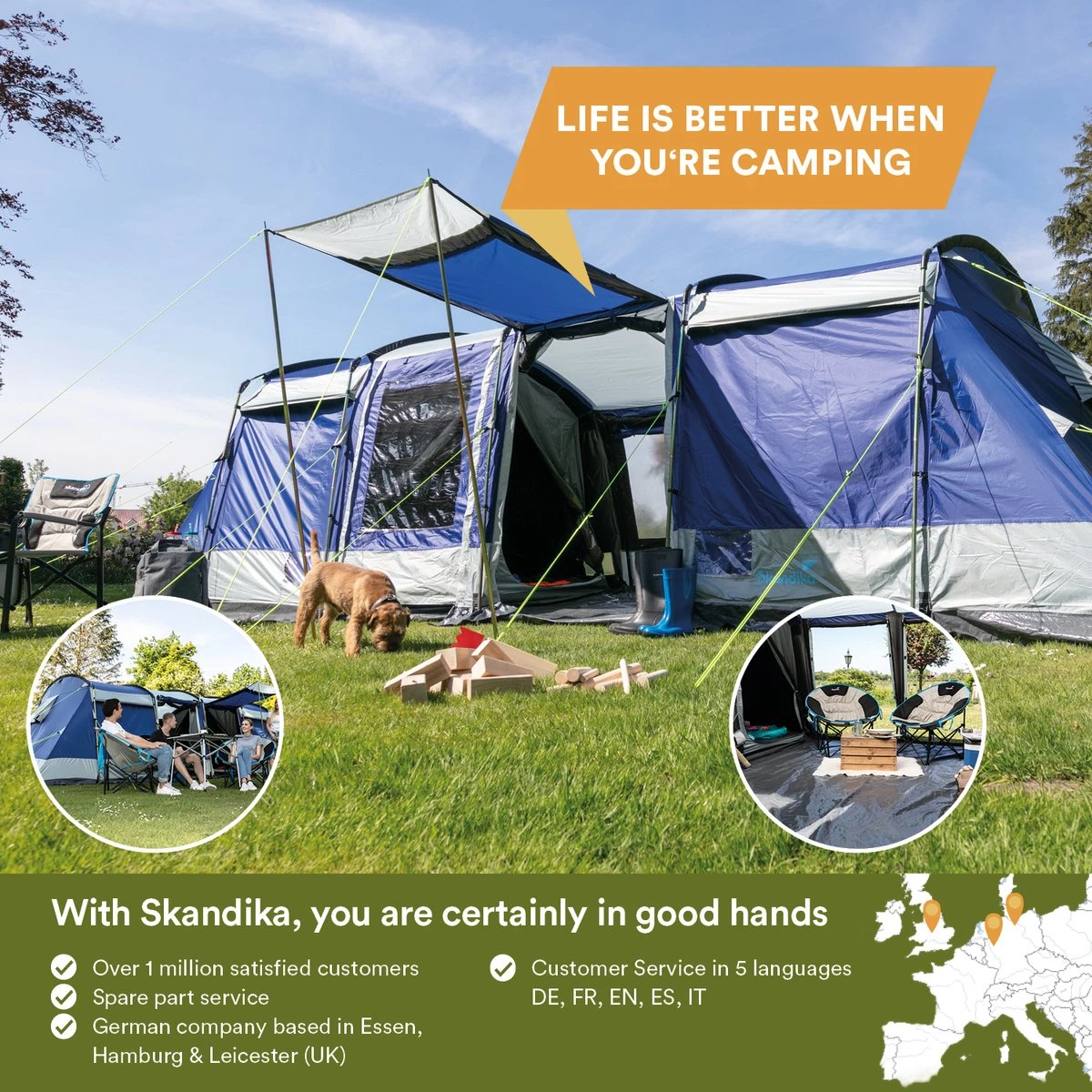 Skandika Montana 8 Sleeper Tent – Tunneltent – 8 Persoons Familietent - Campingtent – Sleeper Technology (2 Tot 4 Extra Donkere Slaapcabines) – Ingenaaide Tentvloer - Muggengaas – 700 X 310 X 200 Cm (LxBxH) – 5000mm Waterkolom – Kamperen – Blauw/wit 9 Skandika Montana 8 Sleeper Tent – Tunneltent – 8 Persoons Familietent - Campingtent – Sleeper Technology (2 Tot 4 Extra Donkere Slaapcabines) – Ingenaaide Tentvloer - Muggengaas – 700 X 310 X 200 Cm (LxBxH) – 5000mm Waterkolom – Kamperen – Blauw/wit - Afbeelding 7