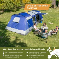 Skandika Montana 8 Tent – Tunneltenten – 8 Persoons Tent – Campingtent – 200 Cm Stahoogte – 2-4 Slaapcabines - Muggengaas – Familietent – 4 Ingangen – 700 X 310 X 200 Cm (L X B X H) - 5000 Mm Waterkolom – Outdoor, Camping – Kamperen – Blauw -Aanbiedingen Kampeer Zen Winkel 1200x1200 857