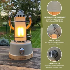 Skandika Kiruna LED-Lamp – Tentlampen – Campinglampen – Buiten Lantaarn – Buitenverlichting – Buiten Lamp - Retro Outdoor Camping Lamp Met Powerbank, Traploos Dimbaar, Draadloos, Oplaadbare Batterij, USB, Warm En Koud Wit, 75h Lichtduur – Beige -Aanbiedingen Kampeer Zen Winkel 1200x1200 928