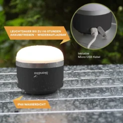 Skandika Campinglamp Tarfala – Tentlampen – Campinglampen – Kampeerlamp – Tentlamp Oplaadbaar, Traploos Dimbaar, Ophanghaak, USB Aansluiting – 3600 MAh Powerbank – Warm Wit, Koel Wit, 110 H Batterij – Tentlamp Buiten – Energieklasse A ++ - Zwart -Aanbiedingen Kampeer Zen Winkel 1200x1200 959