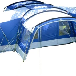 Skandika Nimbus Sleeper 12 Tent – Koepeltenten – 12 Persoons Familietent - Campingtent – Muggengaas – Sleeper Technology (3 Extra Donkere Slaapcabines) – 760 X 630 X 215 Cm (LxBxH) – 5000 Mm Waterkolom – Camping, Tuin – Kamperen – Blauw/wit