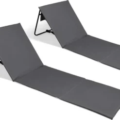 Set Van 2 Strandmatten Met Verstelbare Rugleuning - Gevuld Met Comfortschuim, Ultralicht En Opvouwbaar Om Ruimte Te Besparen – Grijs