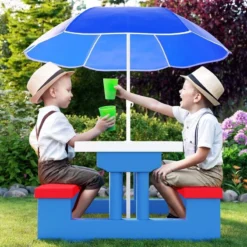 Merkloos Kinder Picknicktafel Met Parasol - Blauw -Aanbiedingen Kampeer Zen Winkel 1200x800 88