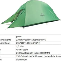 Cloud Up 1 Upgraded - Naturehike® - 1 Persoons Tent - Lichtgewicht Tent - Incl. Grondzeil - 210T 3000mm - Outdoor - Waterdicht - Hiking & Wandelen -Aanbiedingen Kampeer Zen Winkel 1200x830